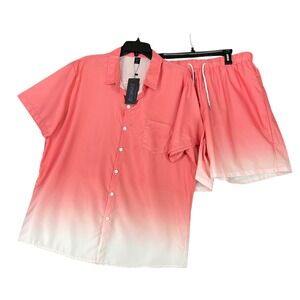 Romwe Dip Dye Resort Set Men XXL Lounge Summer Minimal Streetwear Travel Outfit‎